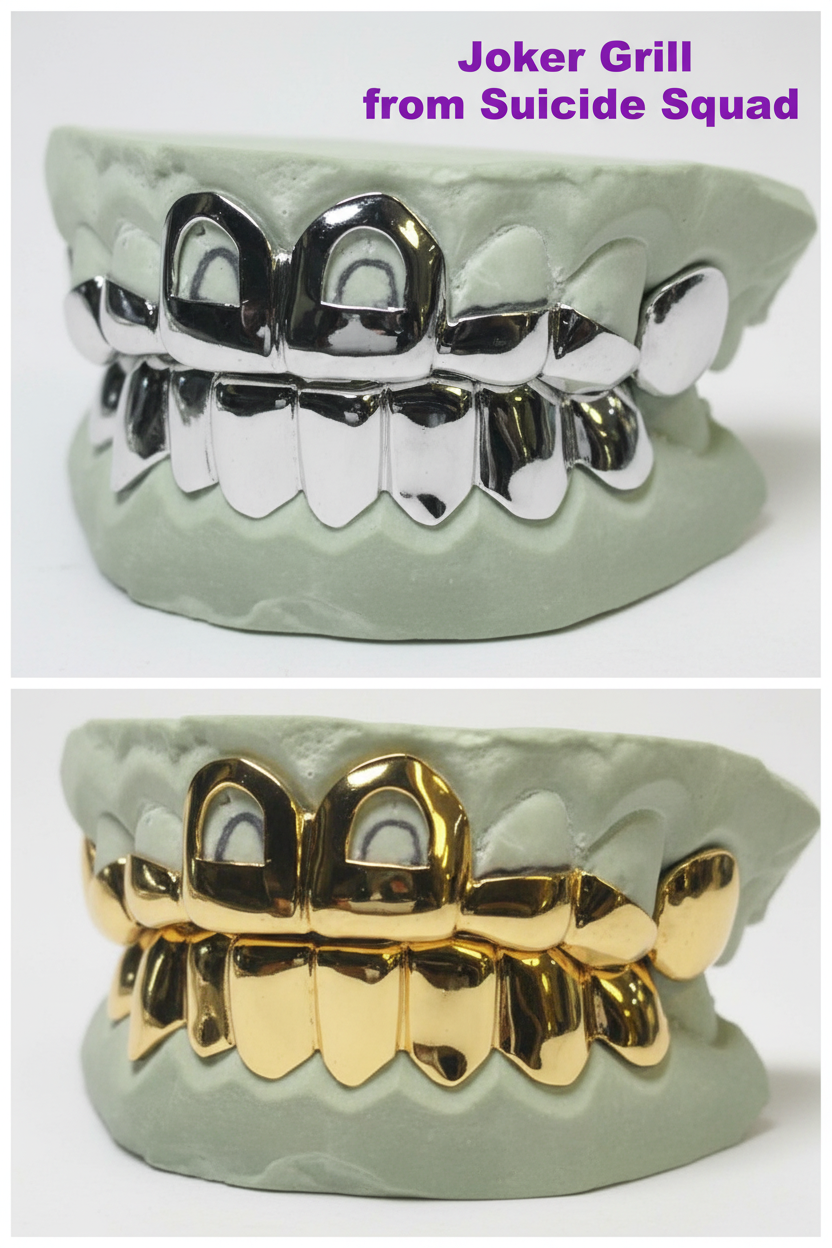 8 top 8 Bottom Custom White, Yellow or Rose Gold Joker Grill from Suicide Squad