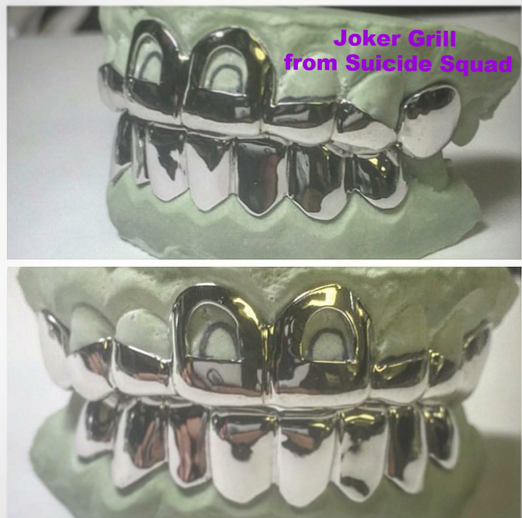 8 top 8 Bottom Custom White, Yellow or Rose Gold Joker Grill from Suicide Squad