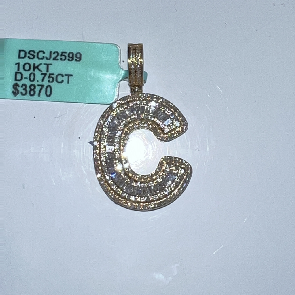 10K Yellow Gold "C" Pendant .75 ctw diamonds
