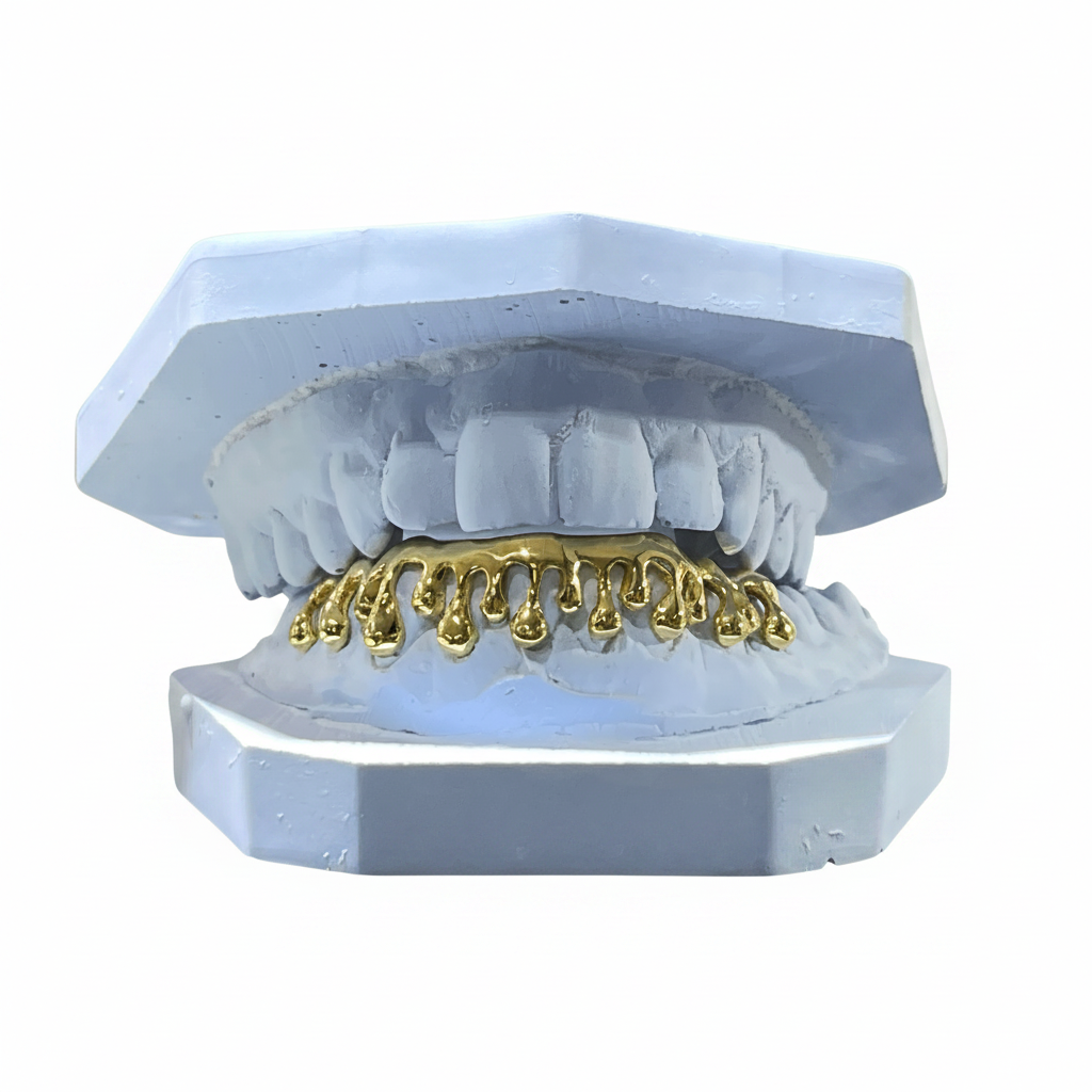 925 Solid Sterling Silver Drip Style Grillz – No Stone, Silver
