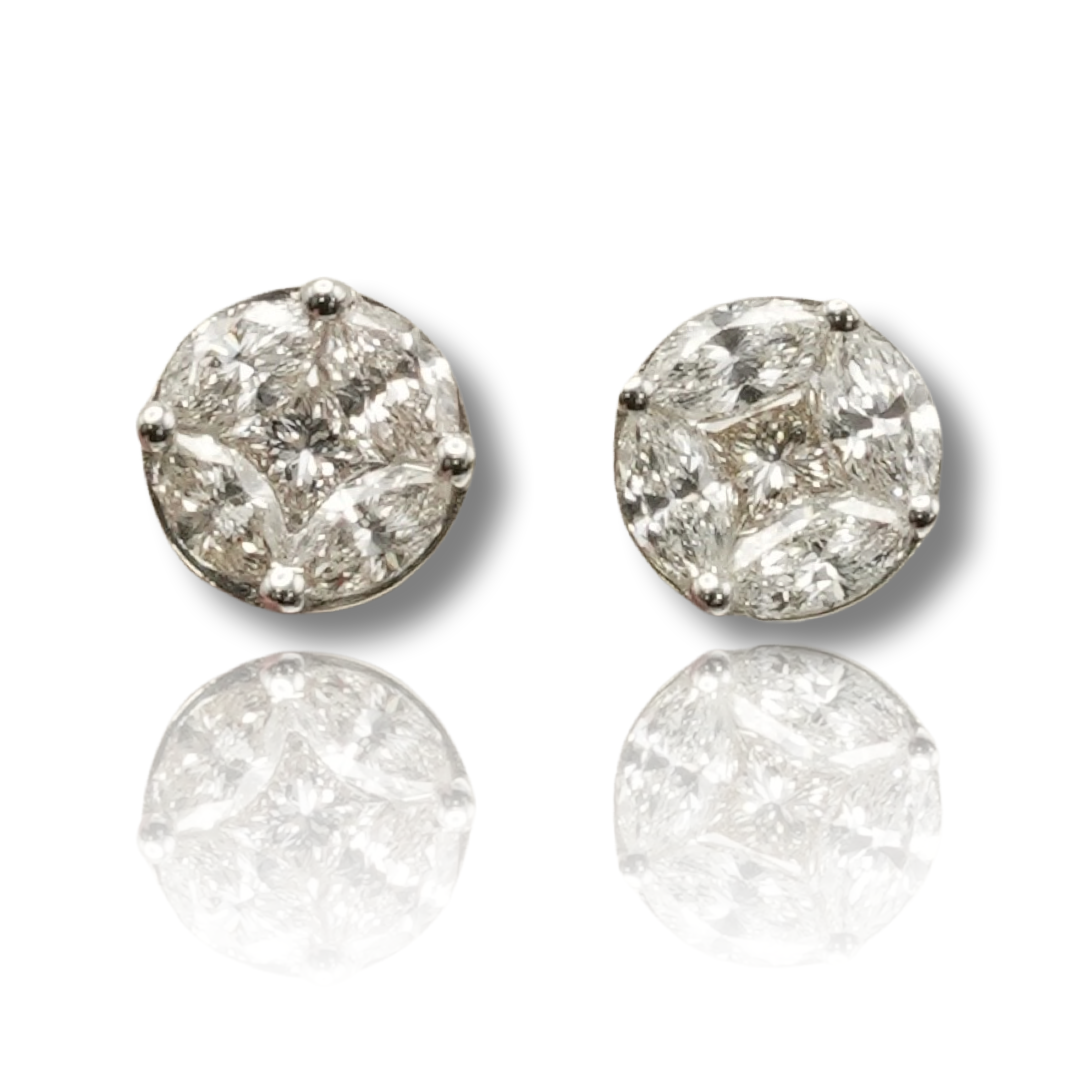 Princess and Oval Cluster Diamond Earring