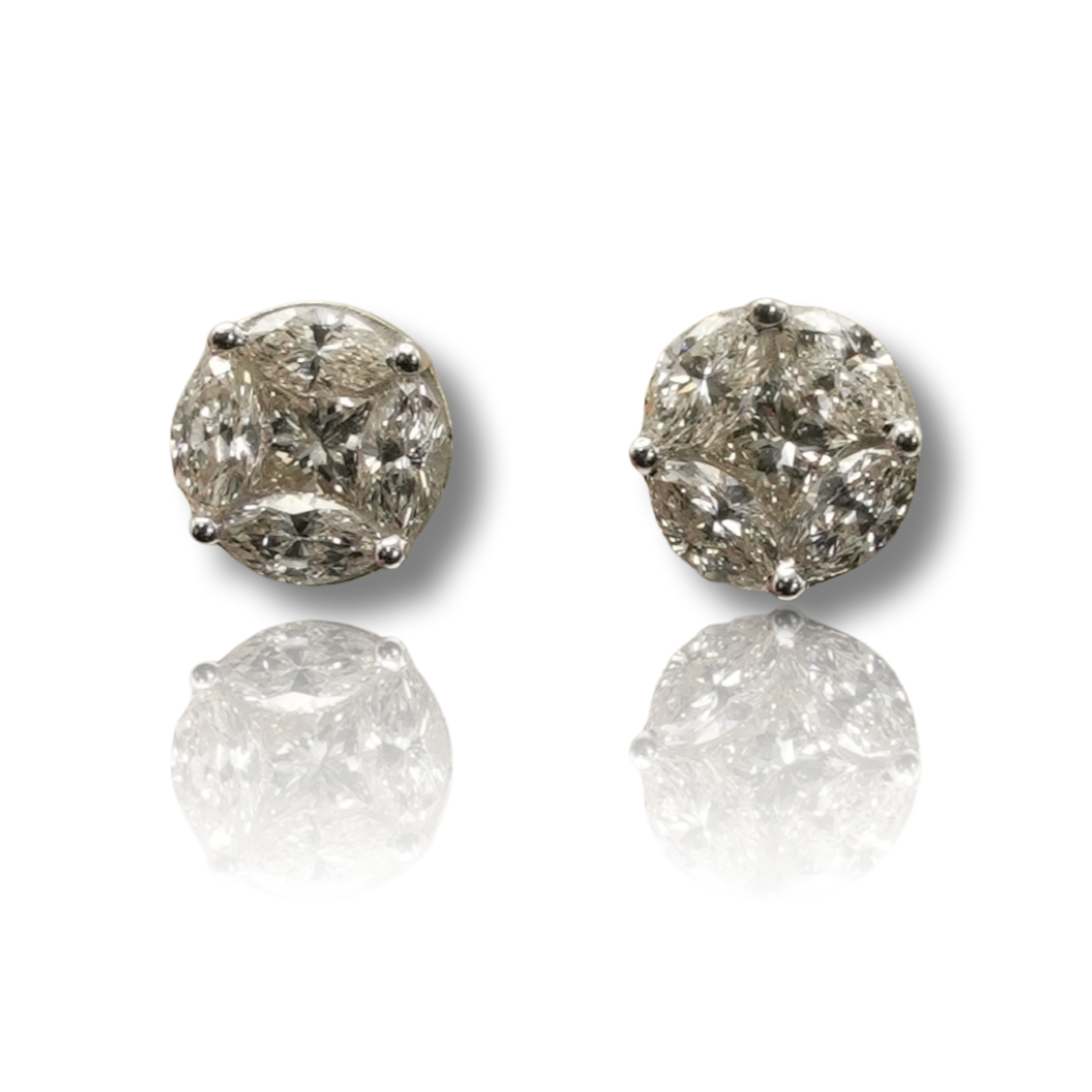 Princess and Oval Cluster Diamond Earring